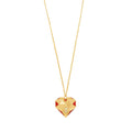 18k gold heart-shaped necklace with red enamel and diamonds