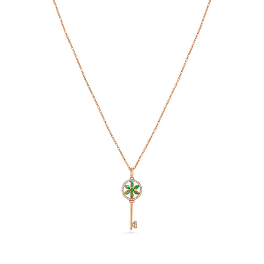 18k rose gold necklace with diamonds and enamel