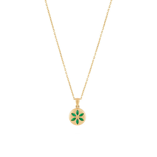 Matte 18k yellow gold necklace with natural emerald