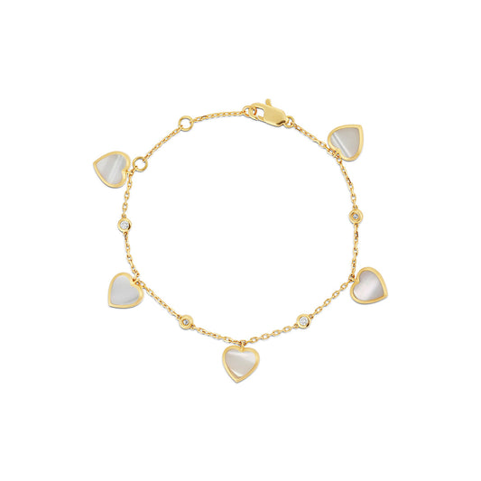 18k gold bracelet with five hand-carved mother of pearl charms