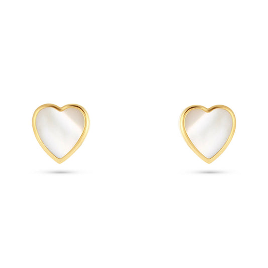 18k gold heart-shaped stud earrings with mother of pearl