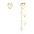 18k gold earrings with double cascading mother of pearl hearts