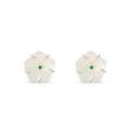 18k white gold star flower stud earrings with mother of pearl and emeralds