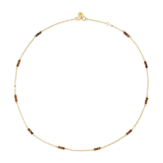 18k gold link chain choker necklace with tigereye beads