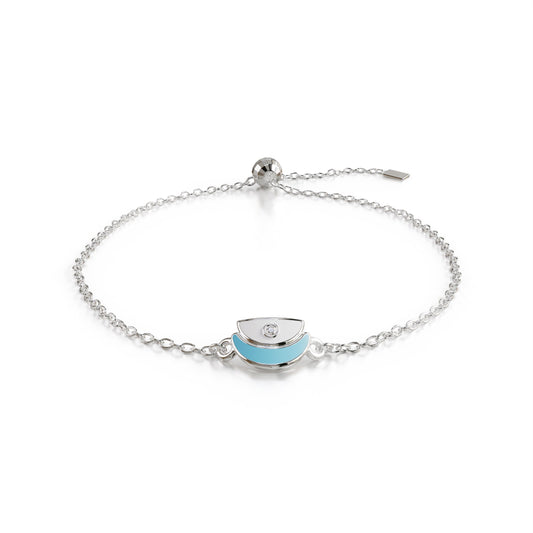 18k white gold bracelet with blue enamel and diamonds, dome-inspired design