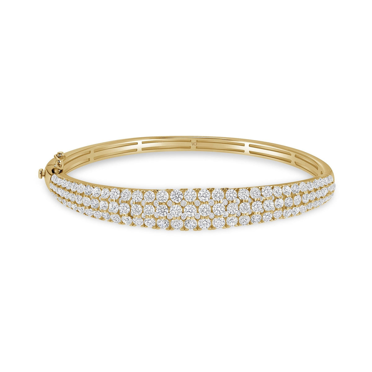 White Drop Dune Three Row Bangle in 18K yellow gold on a white background