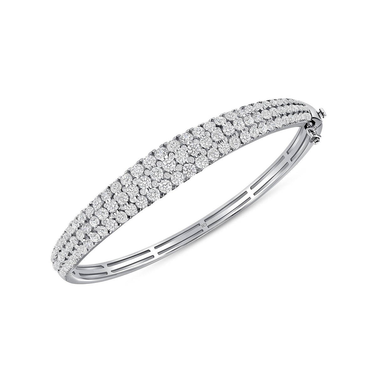 White Drop Dune Three Row Bangle in 18K white gold on a white background