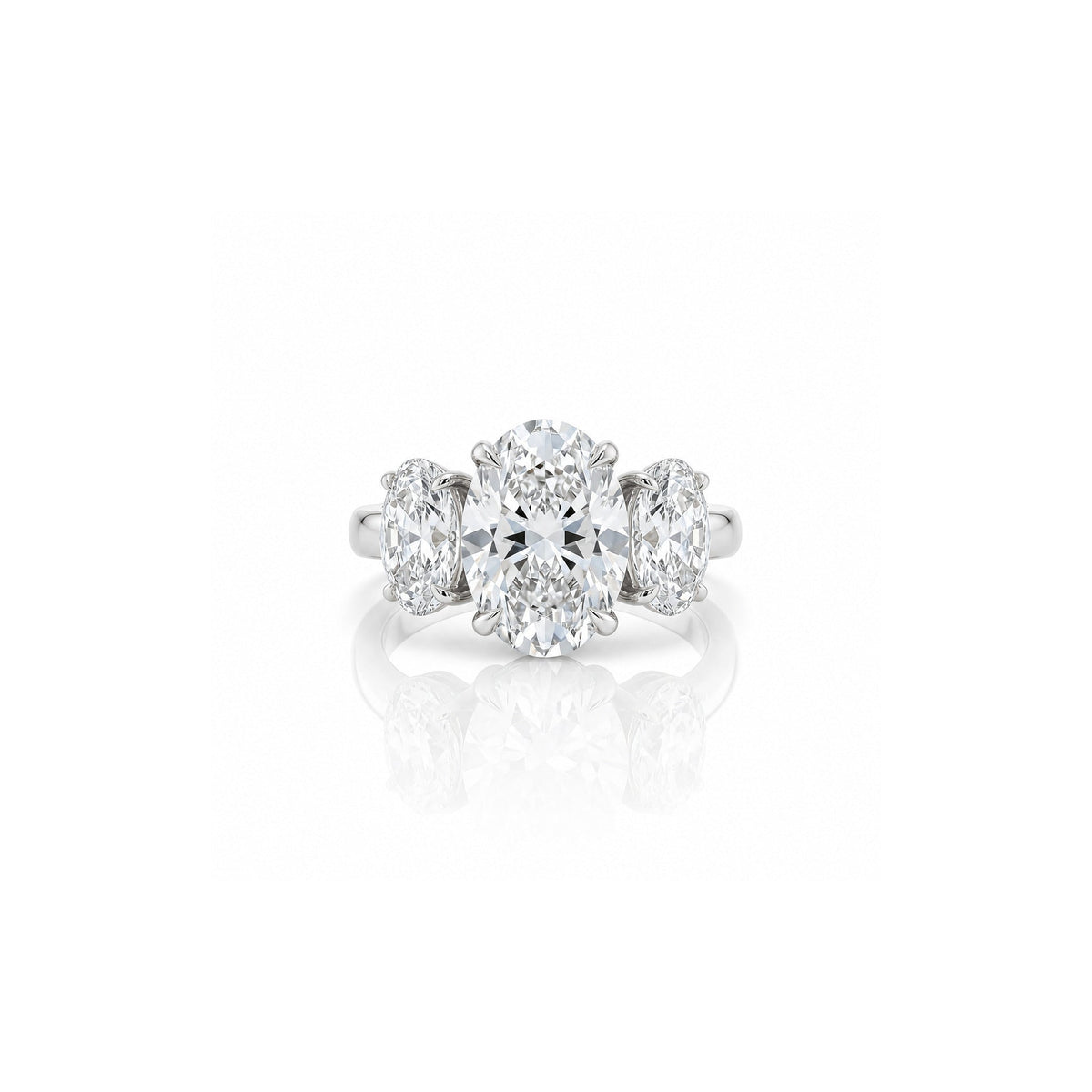 18K white-gold three-stone oval lab-grown diamond ring