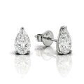 White Drop pear lab-grown diamond stud earrings in 18K white gold on white background