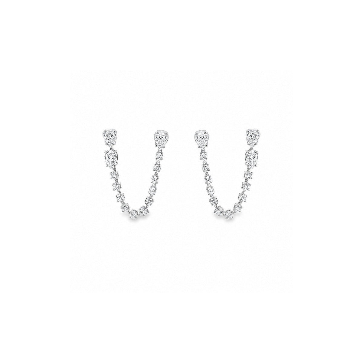 18K white-gold pear chain earring with lab-grown diamonds