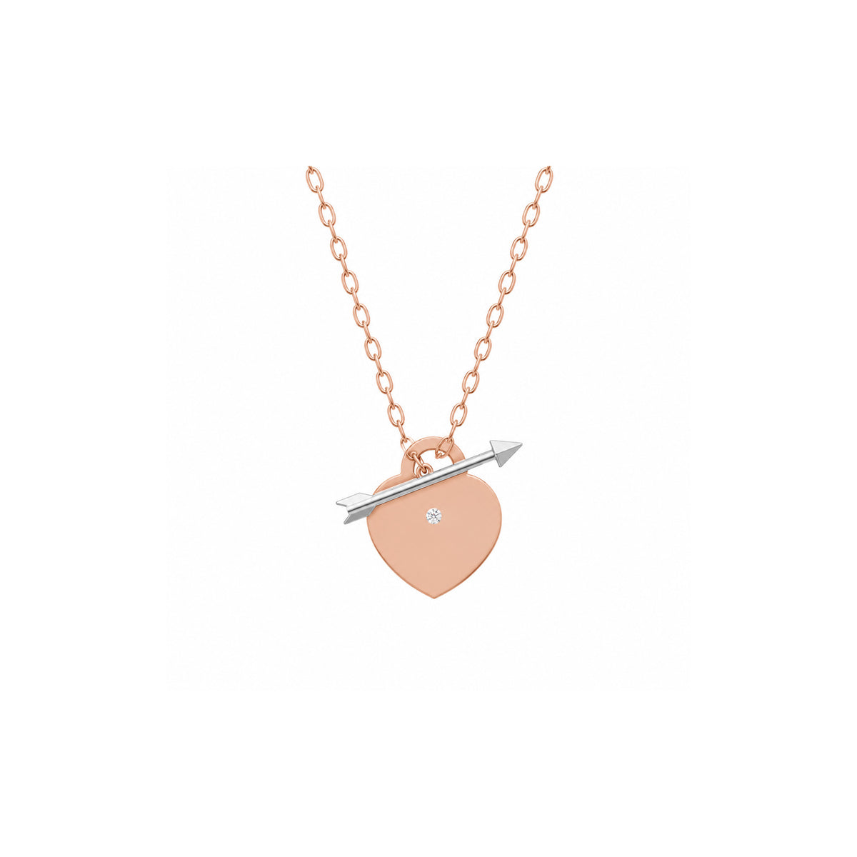 Rulla Jewelry Arrowed Heart Necklace in 18K white & rose gold with natural diamonds