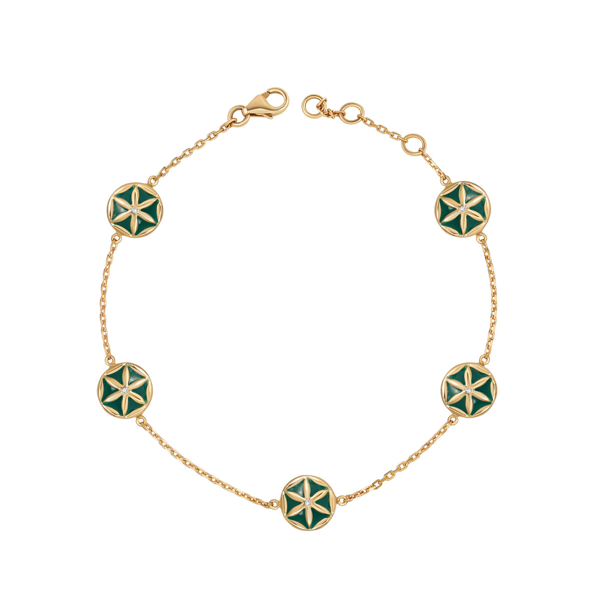 7LEAVES Flower of Elements five-flower bracelet on a white background