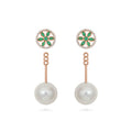 18k rose gold earrings with emeralds, diamonds, and pearls