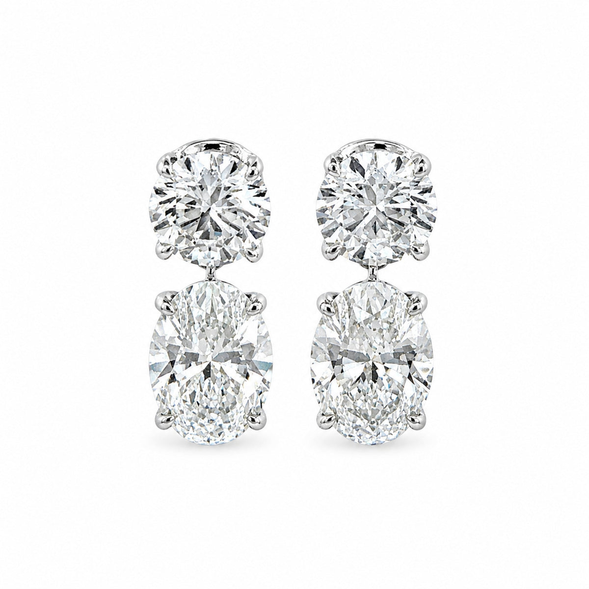 White Drop Double Round and Oval Diamond Drop Studs in 18K white gold