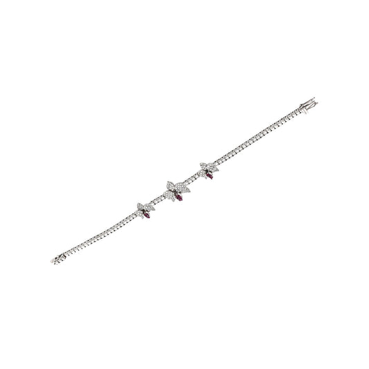 Ranimor Diamond Orchid Bracelet in 18K white gold with diamonds and pink sapphires, centered on pure white background