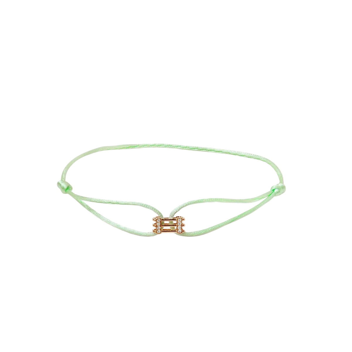 Joubijoux Kaleido Triad Bracelet in 18K rose gold with diamonds and green adjustable thread