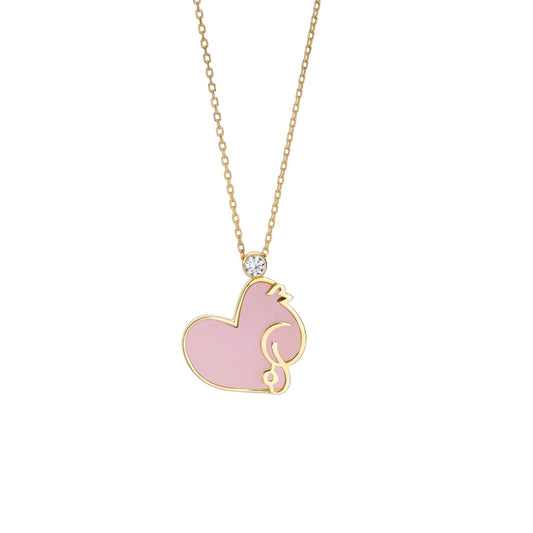 ABALII Heart Story 18K yellow gold rose quartz necklace