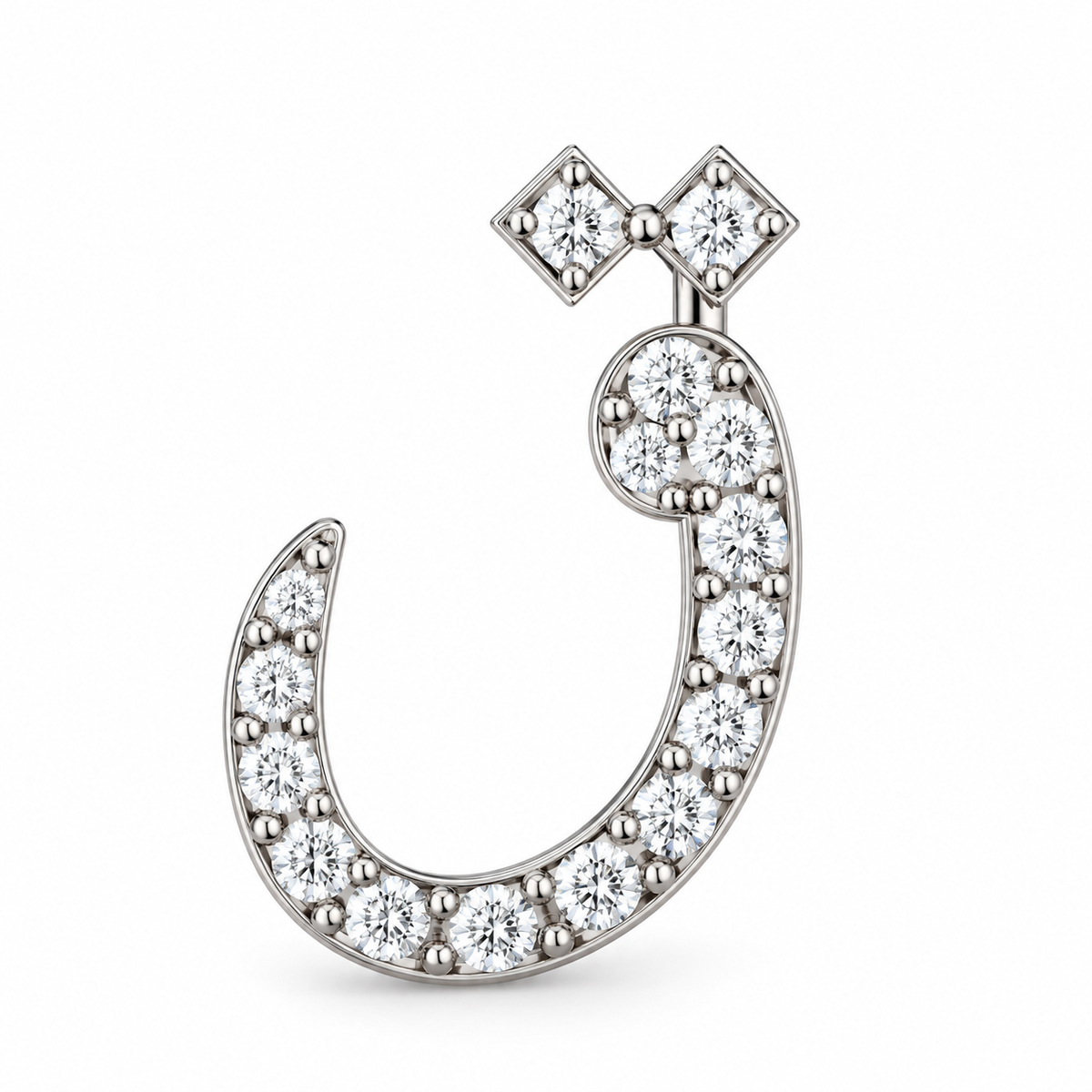 Rulla Arabic Letter Full Diamond Stud, letter ق, white gold