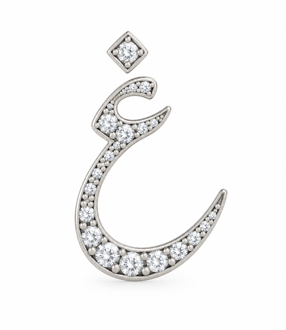 Rulla Arabic Letter Full Diamond Stud, letter غ, white gold