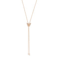 Rose gold butterfly necklace on a white background