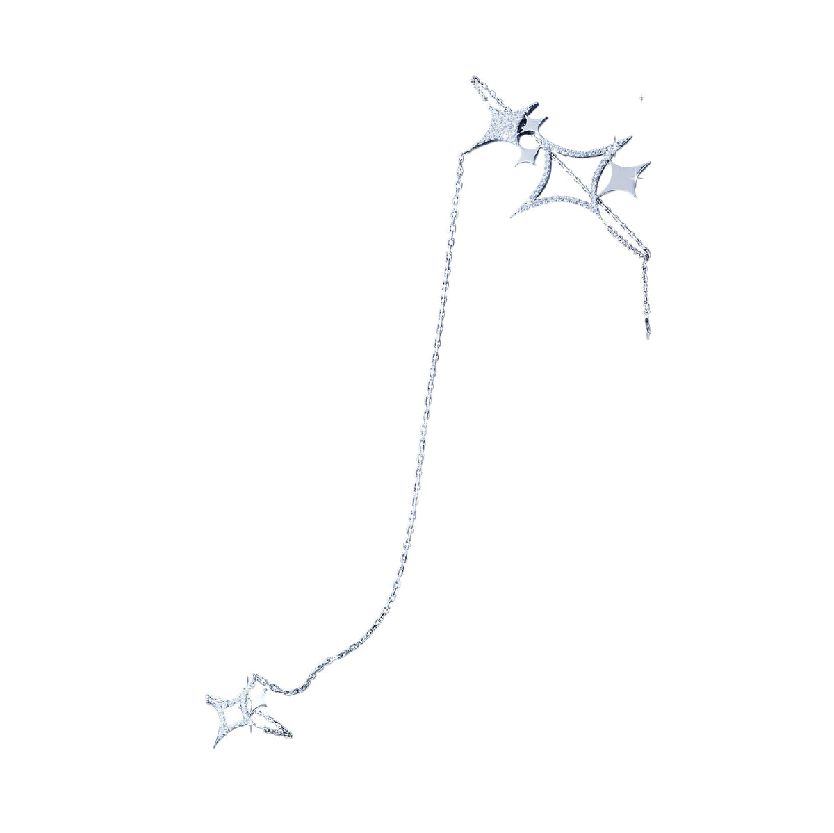18K white gold Stellar Hand Chain Bracelet with star details on a white background