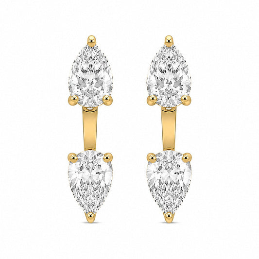 White Drop Pear Diamond Studs with Ear Jackets (3CT) product photo