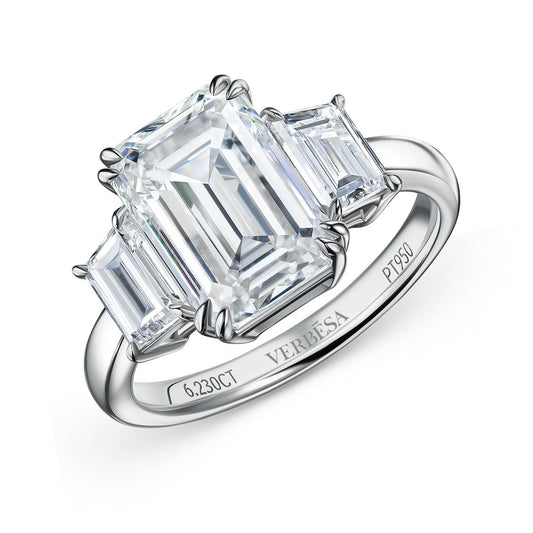 Verbesa Atelier 5.01ct Emerald-Cut Lab-Grown Diamond Three-Stone Engagement Ring product photo