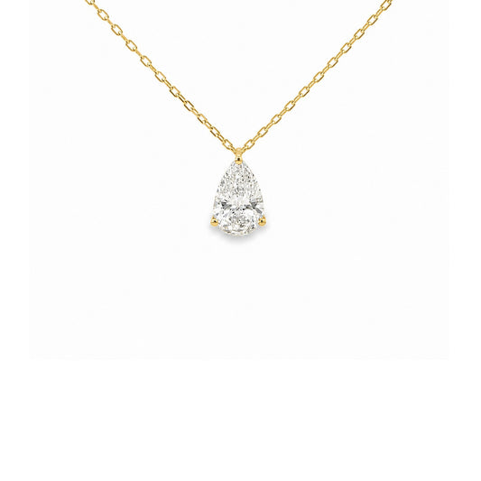 White Drop Pear Diamond Pendant Necklace (1.5CT), close-up product photograph