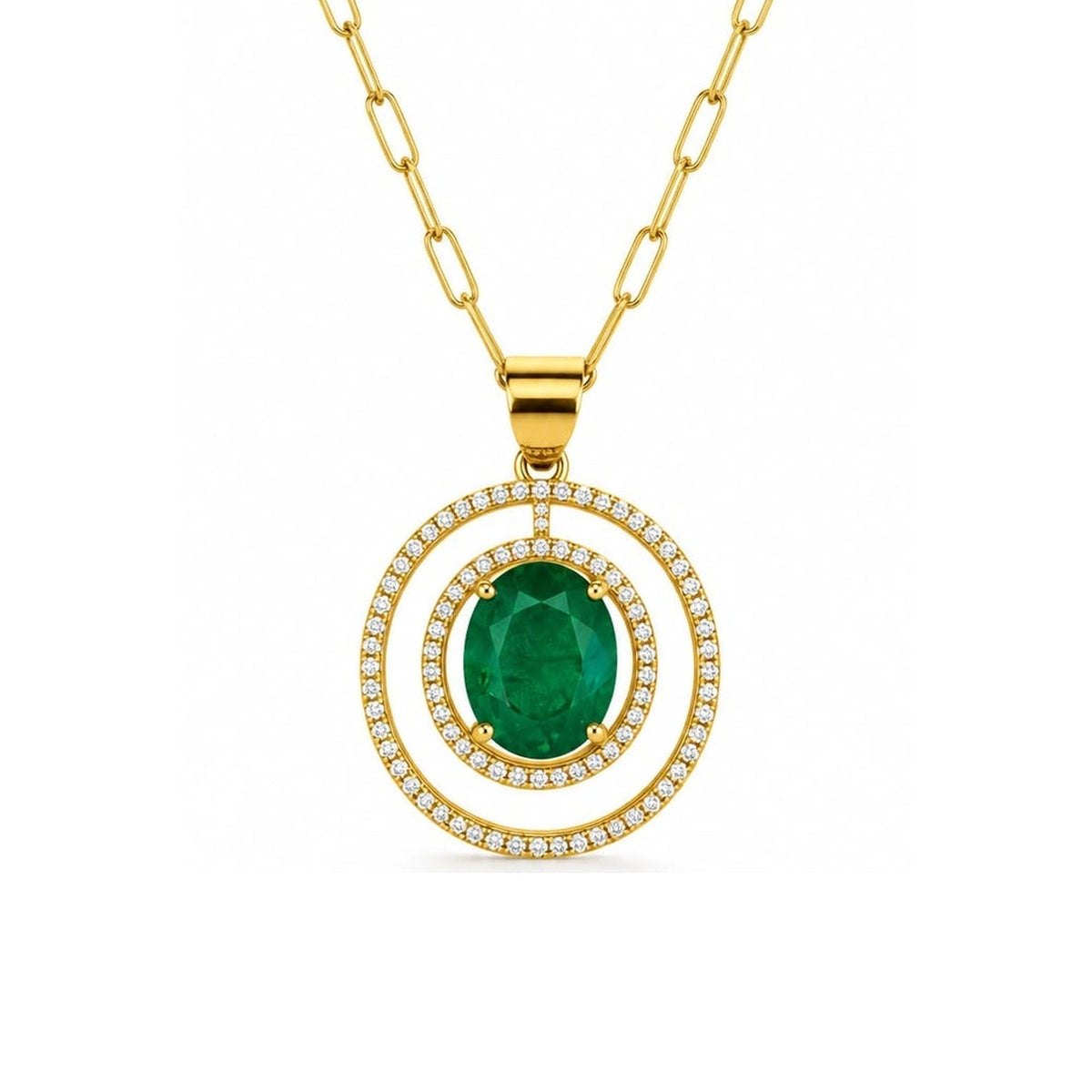 Classiyah Emerald Orbit Pendant, close-up product photograph