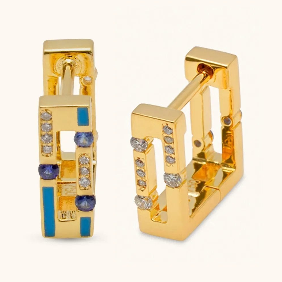 Versa Diamond & Blue Sapphire Hoop Earrings