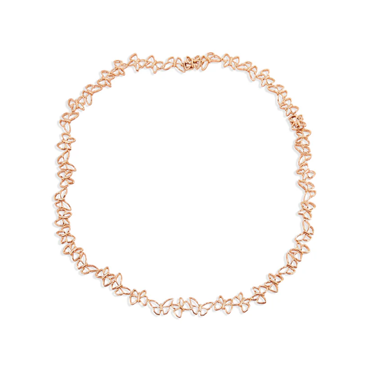Rose gold necklace on a white background