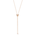 Rose gold butterfly necklace on a white background