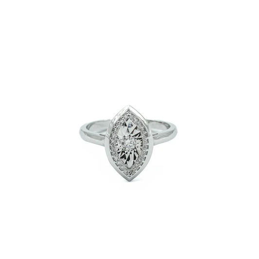 18k white gold marquise-shaped ring with diamonds