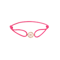 Pink bracelet with a gold charm on a white background