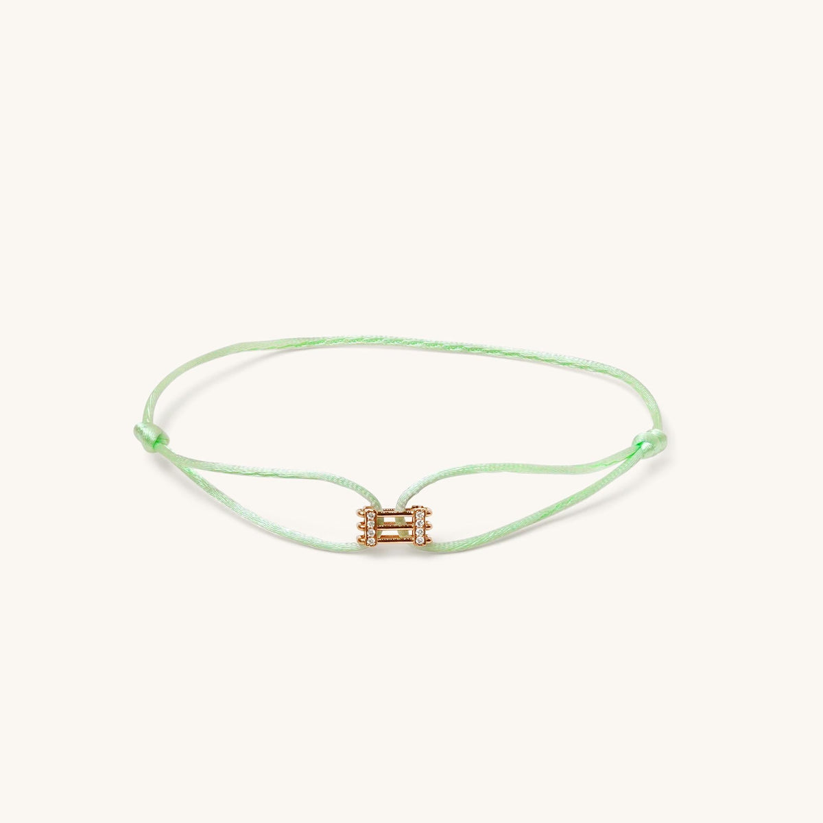 Joubijoux Kaleido Triad Bracelet in 18K rose gold with diamonds and green adjustable thread