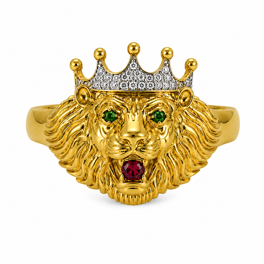 DTopaz Lion Emerald Gold Ring in 18K gold on a white background