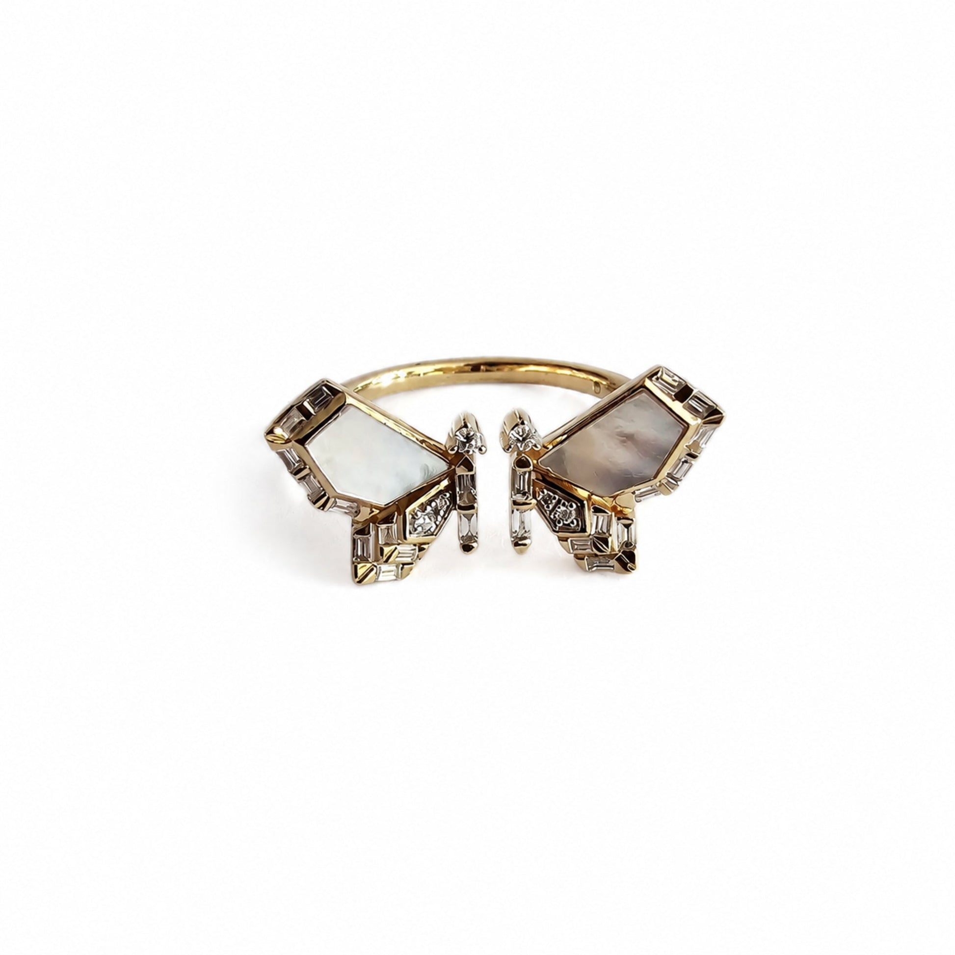 Maha Al Sibai mother of pearl butterfly ring AJR38542 on white