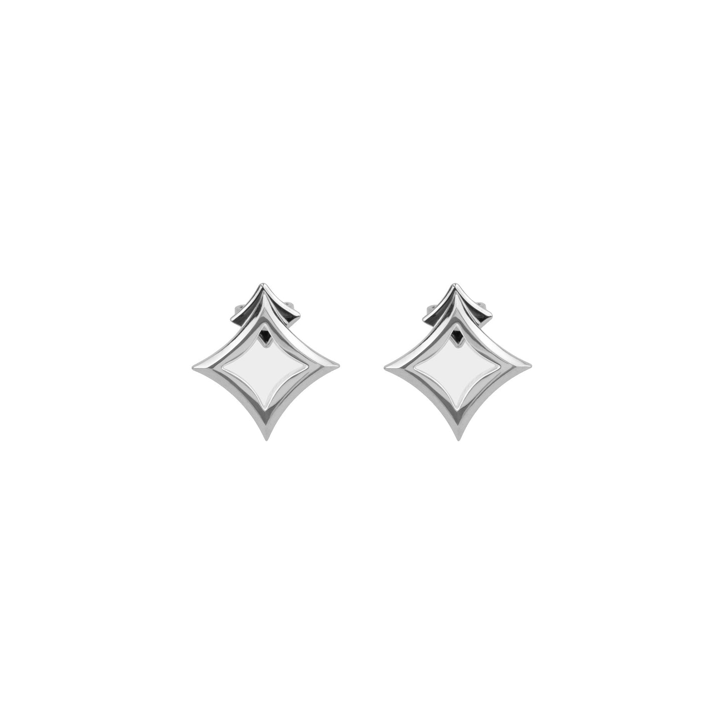 Nur Hilya stud earrings in 18k white gold on a pure white background