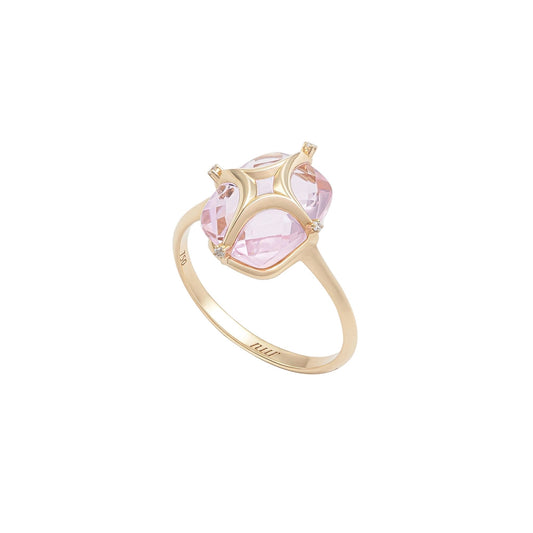 Nur Tesra Morganite Ring in 18k yellow gold on white background