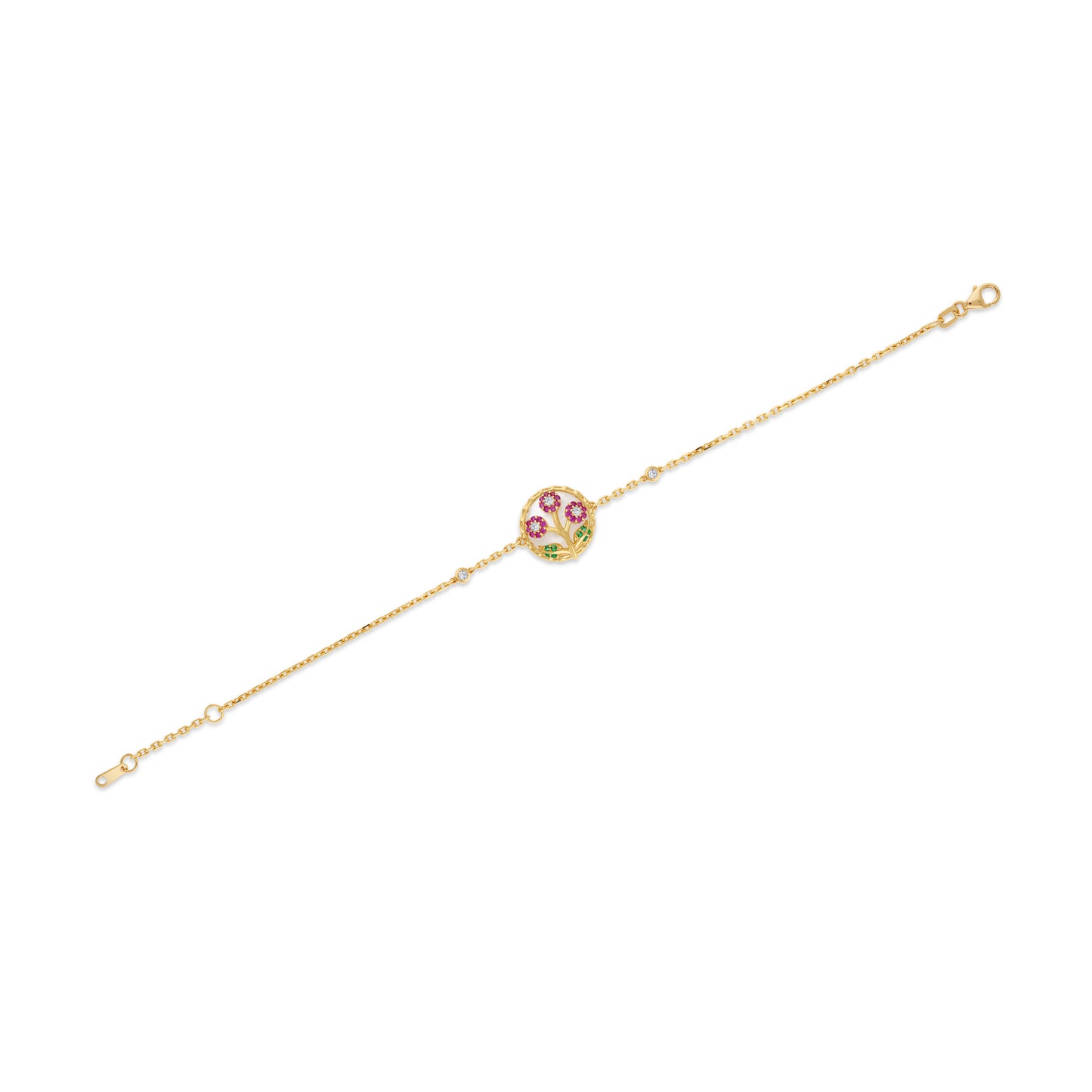 Ranimor Blossom Bracelet in 18K yellow gold with natural gemstones on white background