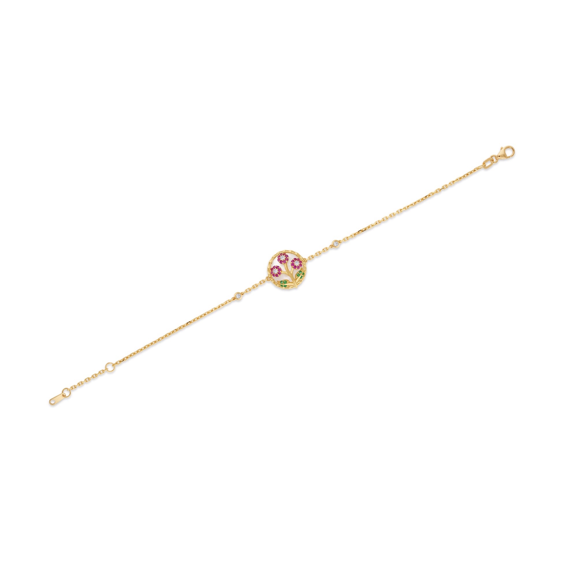 Ranimor Blossom Bracelet in 18K yellow gold with natural gemstones on white background