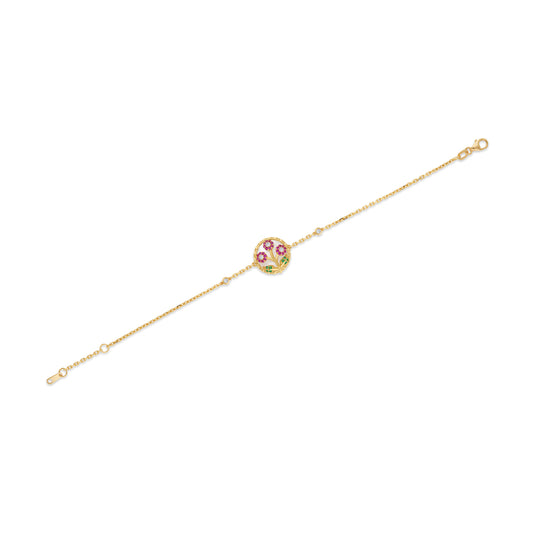 Ranimor Blossom Bracelet in 18K yellow gold with natural gemstones on white background