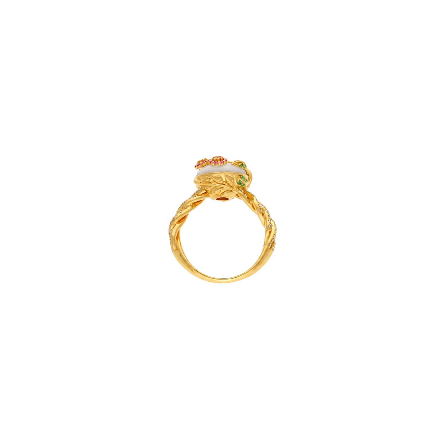 Ranimor Blossom Ring in 18K yellow gold with natural gemstones, centered on pure white background