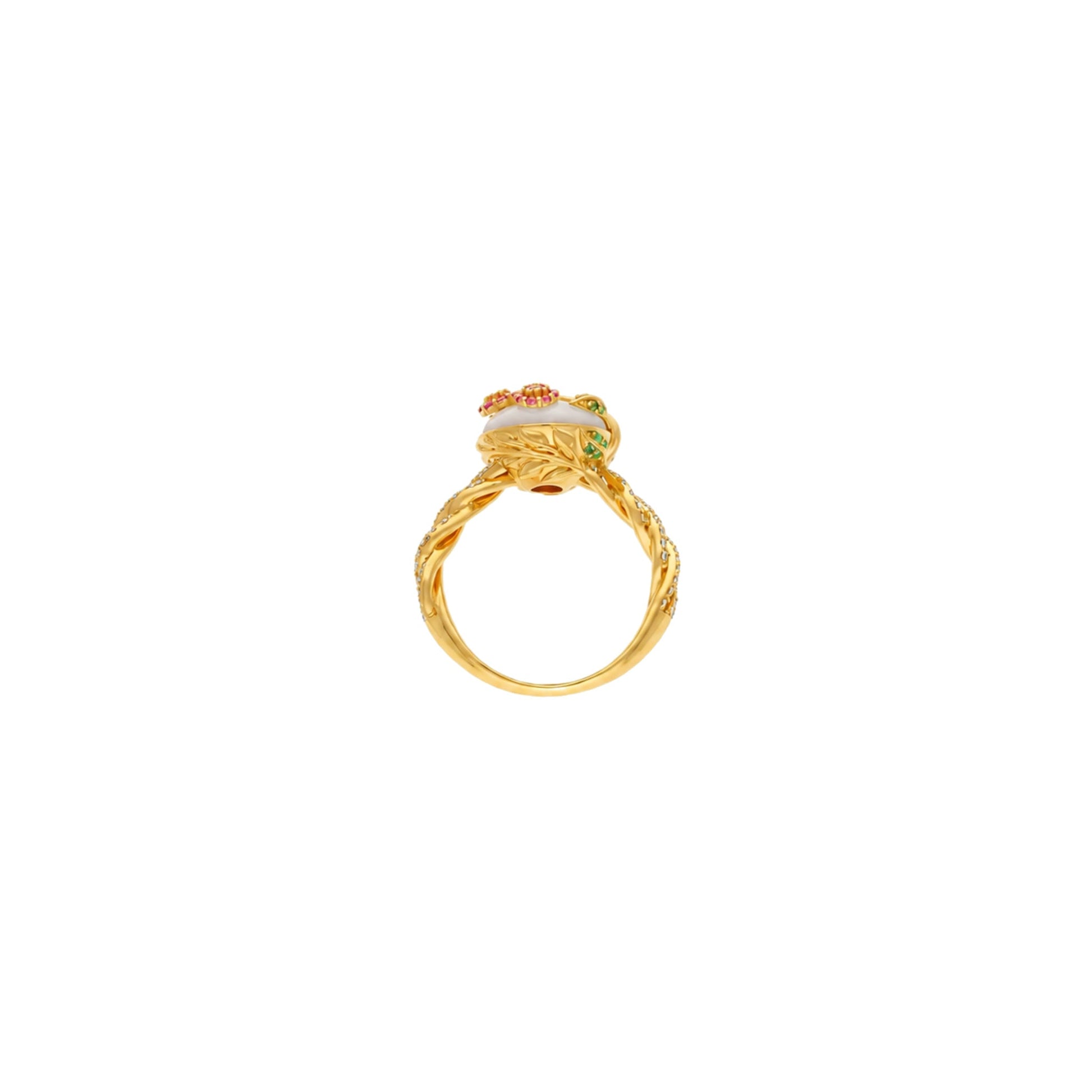 Ranimor Blossom Ring in 18K yellow gold with natural gemstones, centered on pure white background