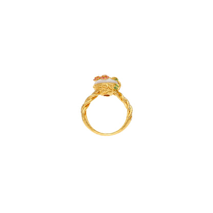 Ranimor Blossom Ring in 18K yellow gold with natural gemstones, centered on pure white background