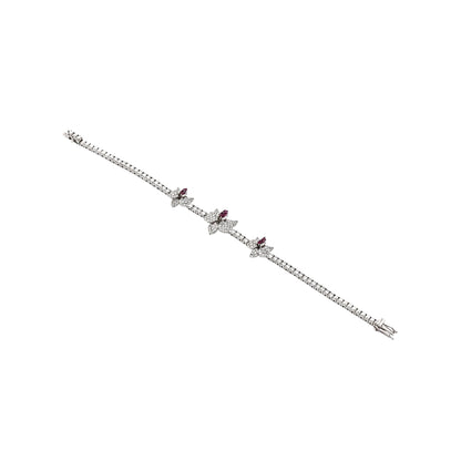 Ranimor Diamond Orchid Bracelet in 18K white gold with diamonds and pink sapphires, centered on pure white background