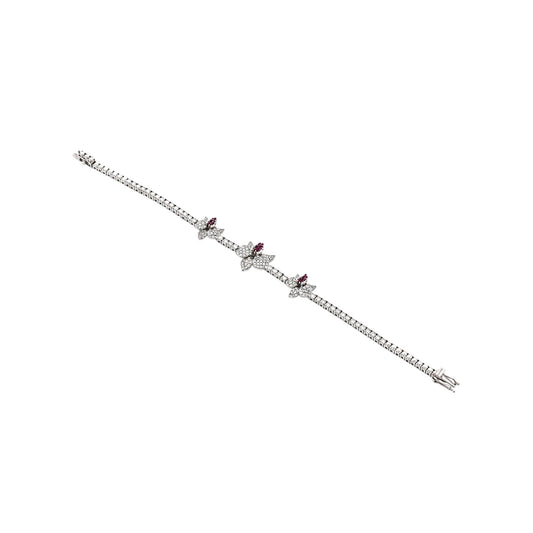 Ranimor Diamond Orchid Bracelet in 18K white gold with diamonds and pink sapphires, centered on pure white background