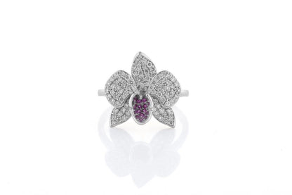 Ranimor Diamond Orchid Ring in 18K white gold, front view