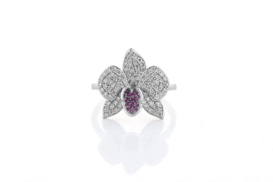 Ranimor Diamond Orchid Ring in 18K white gold, front view