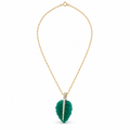 Ranimor Evergreen Leaf Necklace in 18K yellow gold with natural green onyx and diamonds on pure white background